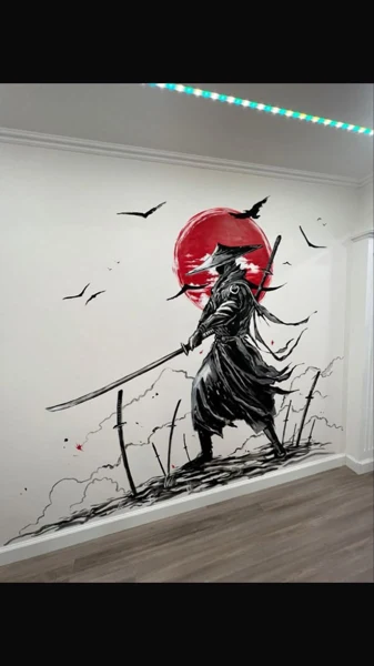 Red sun and samurai wall art