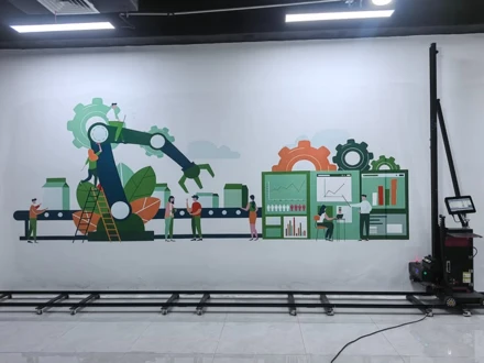 Industrial illustration printed on a wall